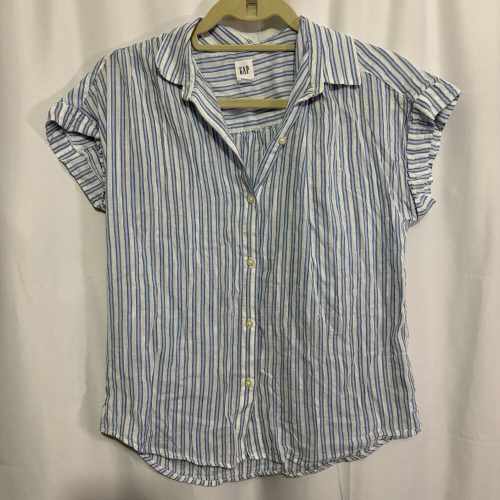 GAP Womens XS Top Bundle Short Sleeve Light Blue White Stripe + Gray Tank Henley - Picture 3 of 16